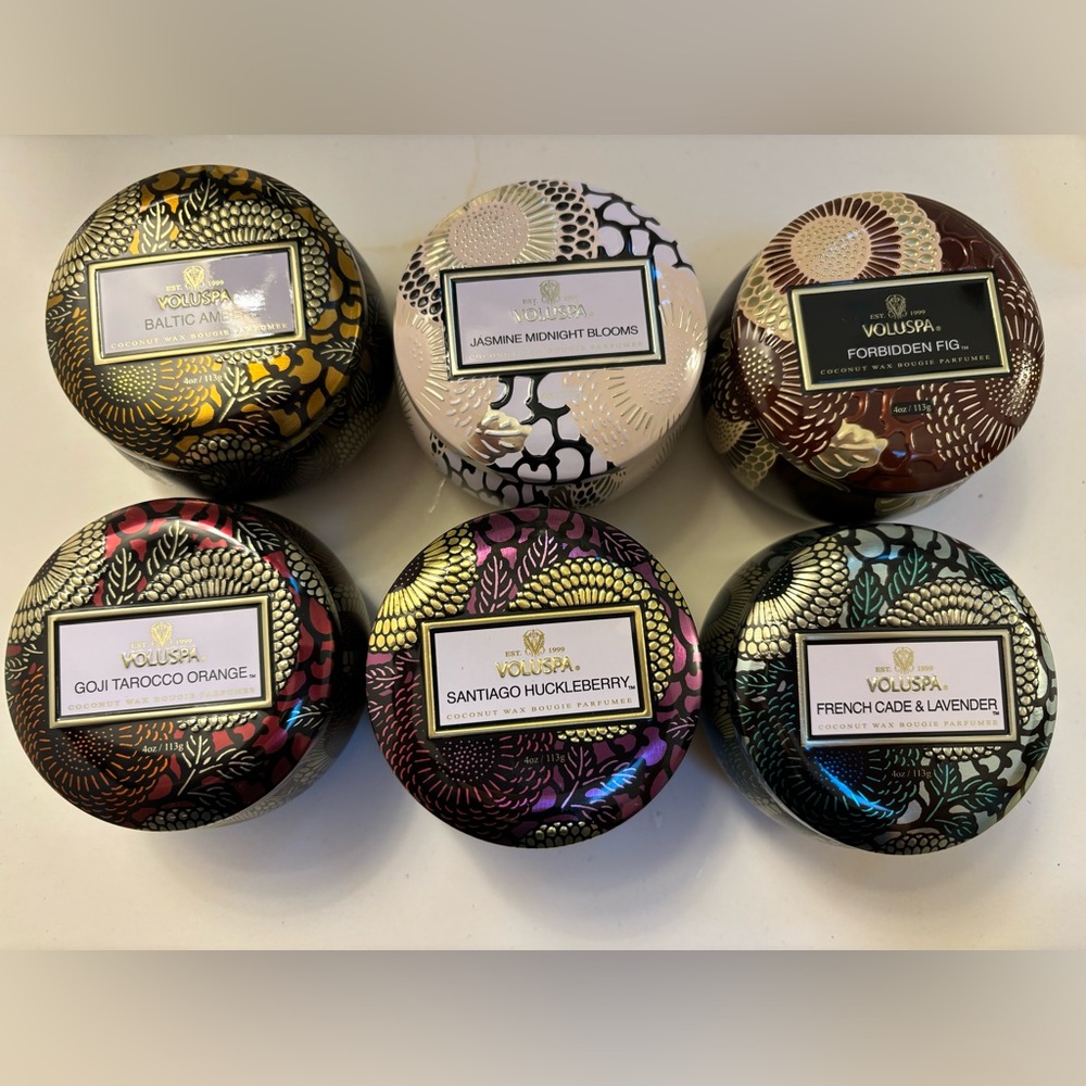 Voluspa Mini Tin PICK 3.
4 oz ea